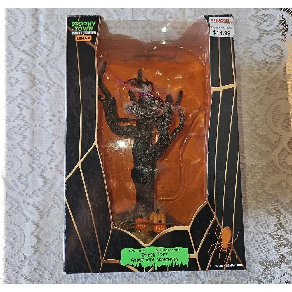 Lemax Spooky Town Spider Tree with Orange and Black